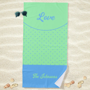Green Mid Century Blue Retro Dots Summer Love Beach Towel