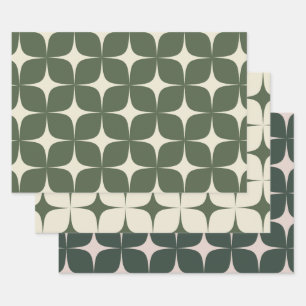 Green Mid Century Modern Elegant Geometric Boho  Wrapping Paper Sheets