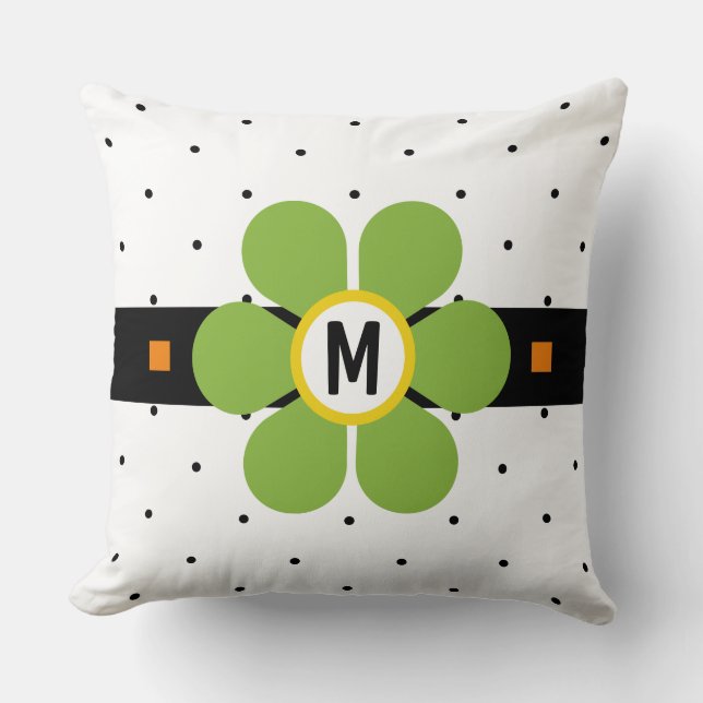 Green Mid Century Modern Flower Power Throw Pillow (Front)