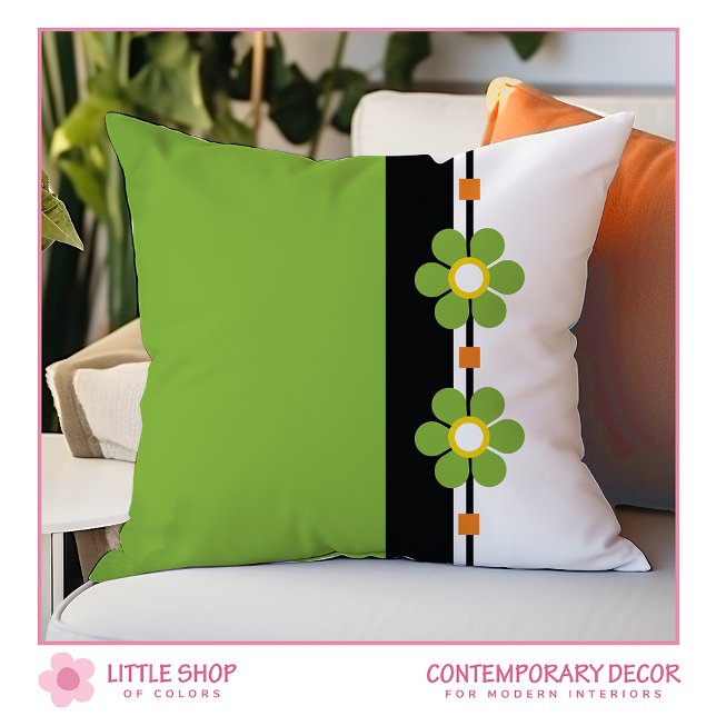 Green Mid Century Modern Flower Power Throw Pillow (Creator Uploaded)