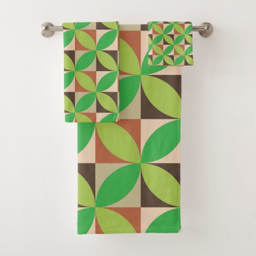  Green Mid Century Modern  Geometric pattern   Bath Towel Set