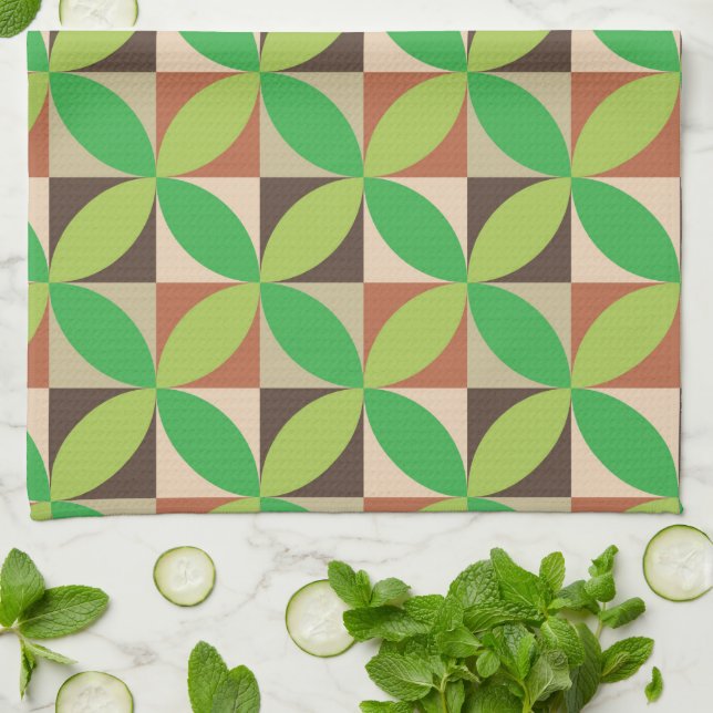  Green Mid Century Modern  Geometric pattern   Kitchen Towel (Folded)