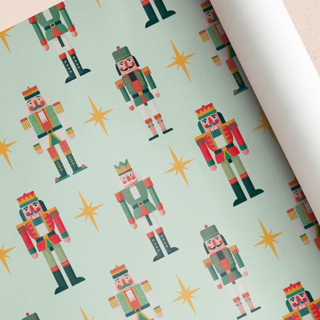 Green Midcentury Retro Nutcracker Christmas  Wrapping Paper (Creator Uploaded)