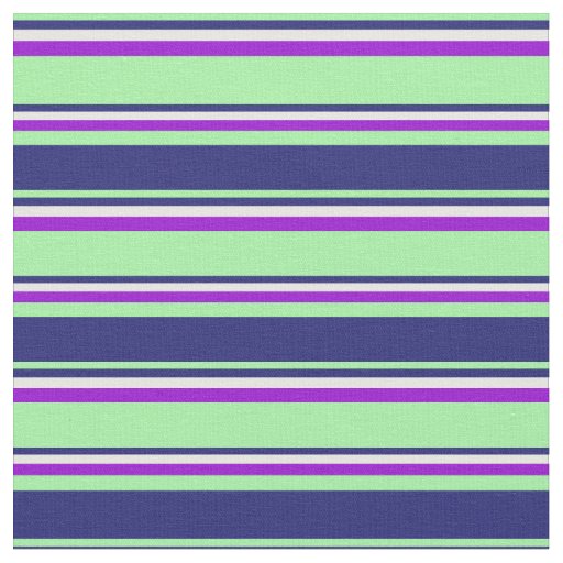 Green, Midnight Blue, White & Dark Violet Stripes Fabric
