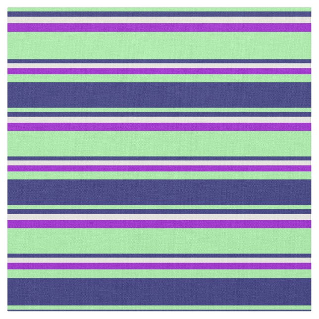 Green, Midnight Blue, White & Dark Violet Stripes Fabric (Close Up)