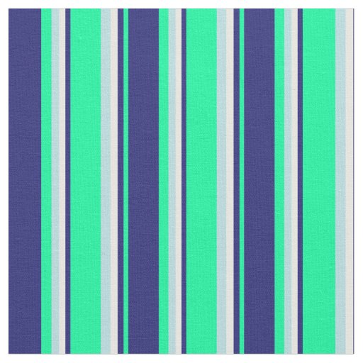 Green, Midnight Blue, White & Powder Blue Lines Fabric