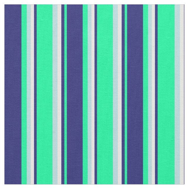 Green, Midnight Blue, White & Powder Blue Lines Fabric (Close Up)