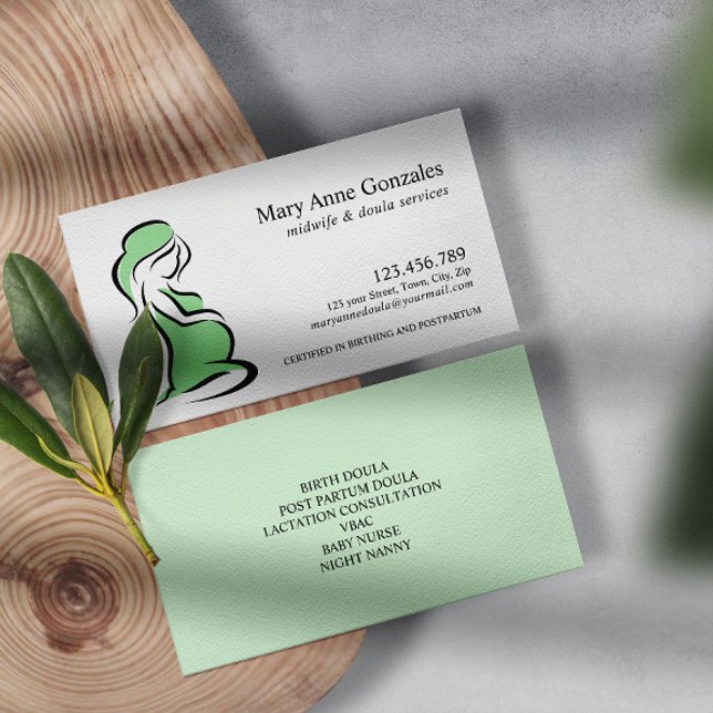 Green | Midwife Doula Pregnant Woman Belly   Business Card (Creator Uploaded)