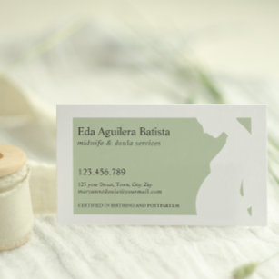 Green   Midwife Doula Pregnant Woman SILHOUETTE  Business Card