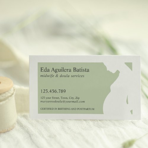 Green  Midwife Doula Pregnant Woman SILHOUETTE  Business Card
