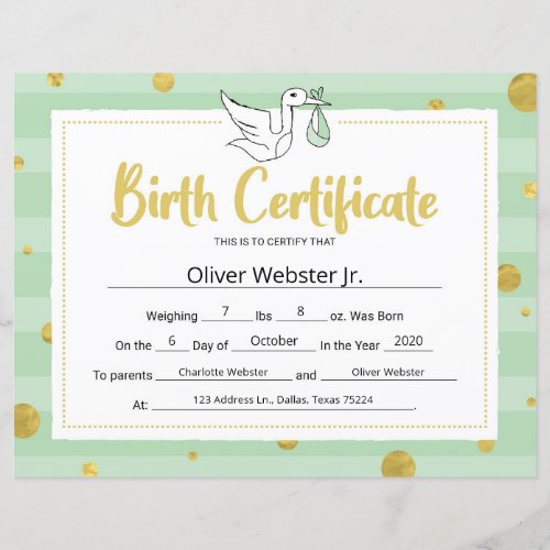 Green Milestone Certificate Baby Birth Certificate