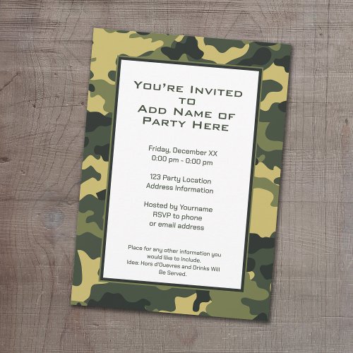 Green Military Camouflage Party Invitation