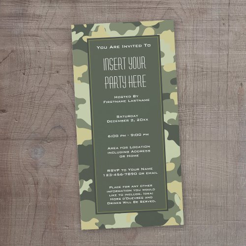 Green Military Camouflage Party  Invitation