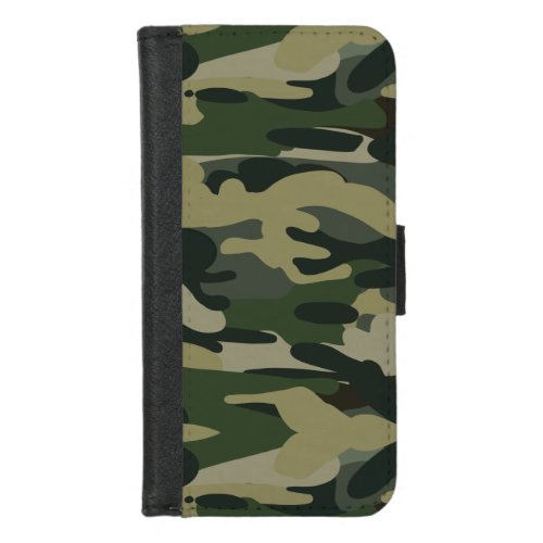 Green Military Camouflage Pattern iPhone 87 Wallet Case