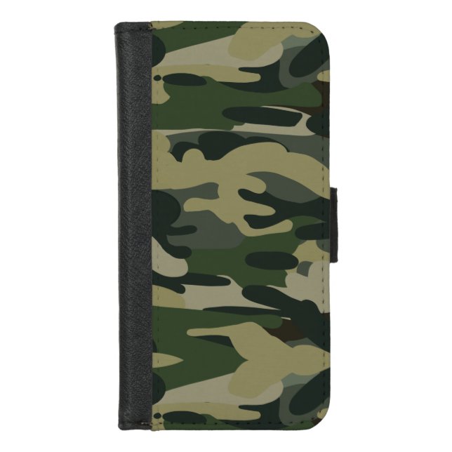 Green Military Camouflage Pattern iPhone Wallet Case (Front)
