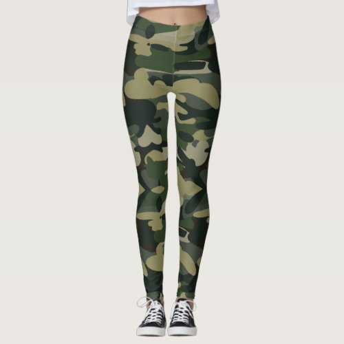 Green Military Camouflage Pattern Leggings