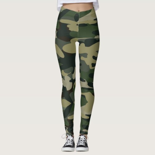 Green Military Camouflage Pattern Leggings