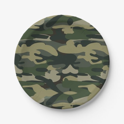 Green Military Camouflage Pattern Paper Plates