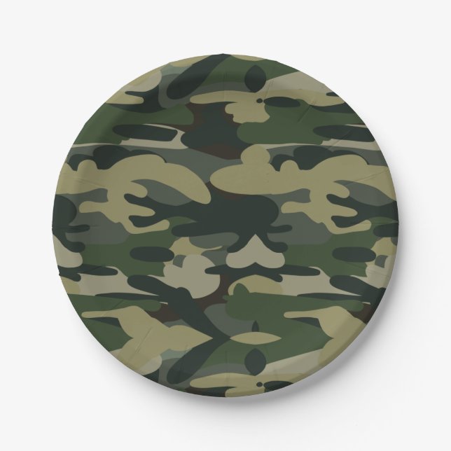 Green Military Camouflage Pattern Paper Plates (Front)