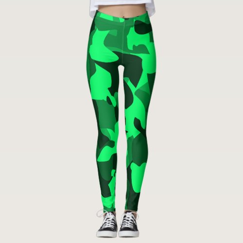 green military camouflage print leggings