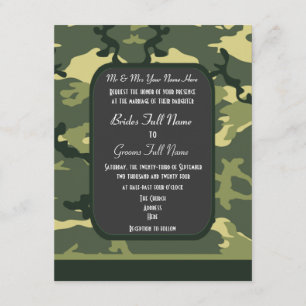 Green military camouflage wedding invitation