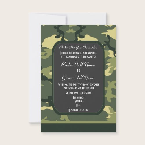 Green military camouflage wedding invitation