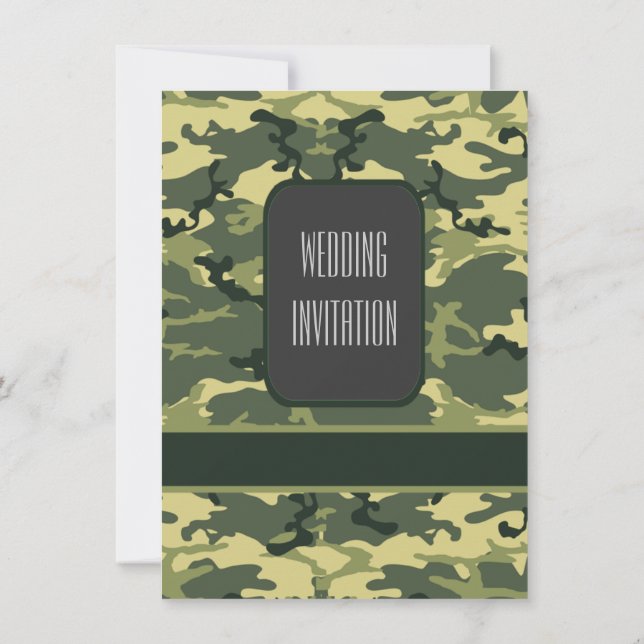 Green military camouflage wedding invitation (Back)