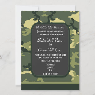 Green military camouflage wedding invitation
