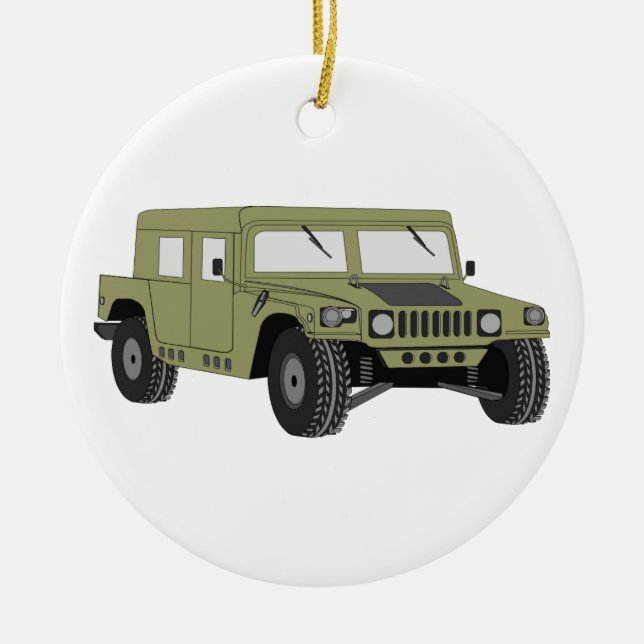 Green Military Humvee Ceramic Ornament (Front)