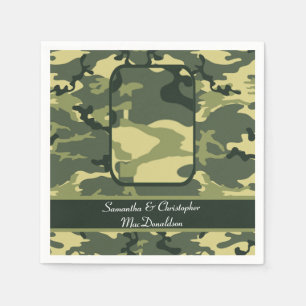 Green military or hunting camouflage wedding paper napkins