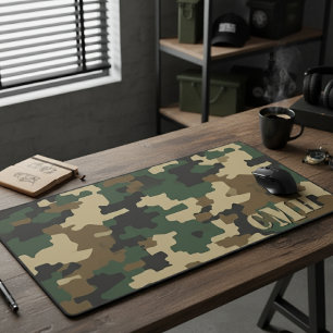 Green Military Retro Camouflage Stencil Monogram Desk Mat