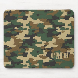 Green Military Retro Camouflage Stencil Monogram Mouse Pad