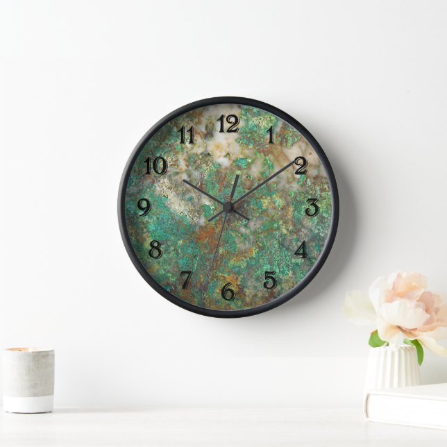 Green Mineral Stone w/Black Numerals Wall Clock (Home)