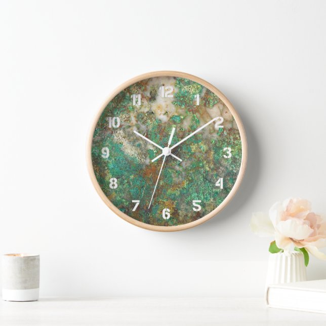 Green Mineral Stone w/White Numerals Clock (Home)