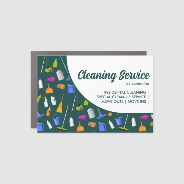 Green Minimal House Cleaning Service Car Magnet (Front)