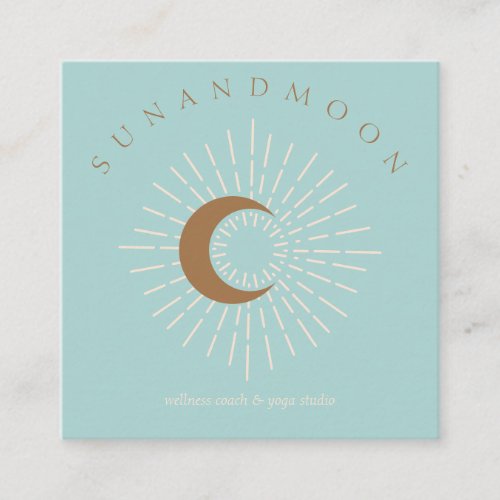 Green Minimal Modern Celestial Sun Moon Square Business Card