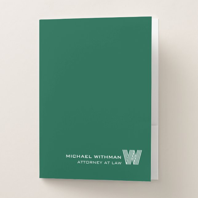 GREEN Minimal Monogram Initial CORPORATE BUSINESS Pocket Folder (Front)