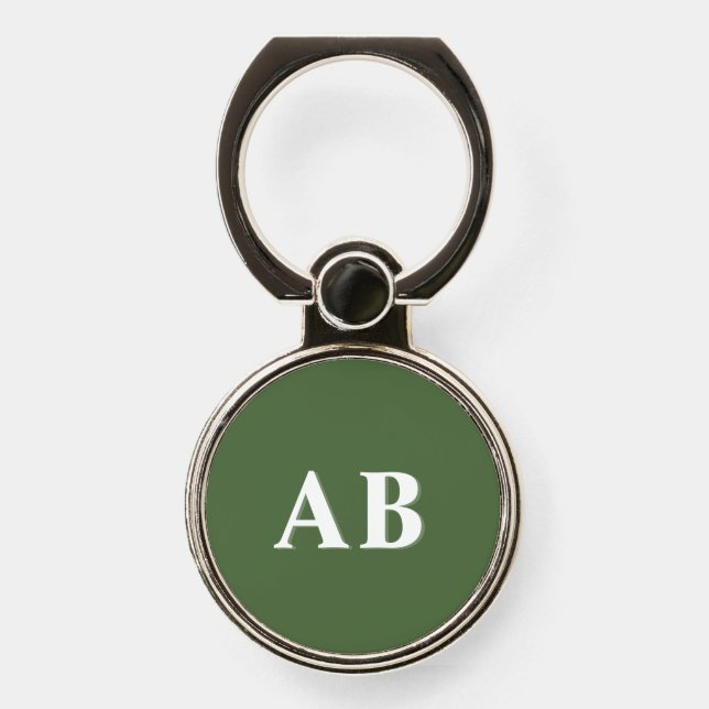 Green Minimal Personalized Monogram Initials Phone Ring Stand (Front)