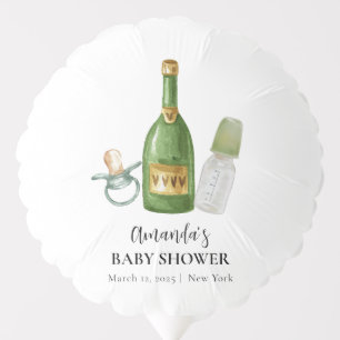 Green Minimal Poppin Champagne Bottles Baby Shower Balloon