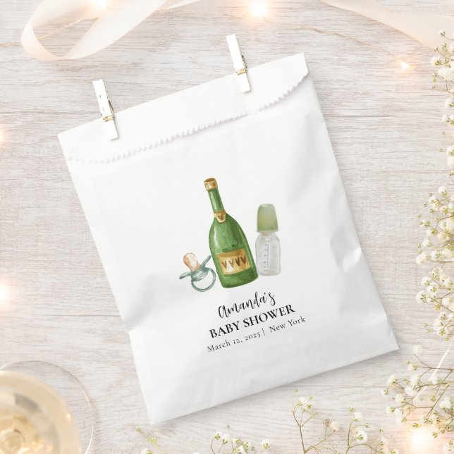 Green Minimal Poppin Champagne Bottles Baby Shower Favor Bag (Clipped)