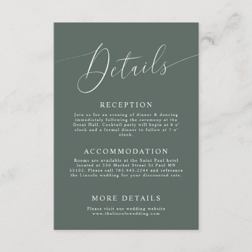 Green Minimal Wedding Details Enclosure Card