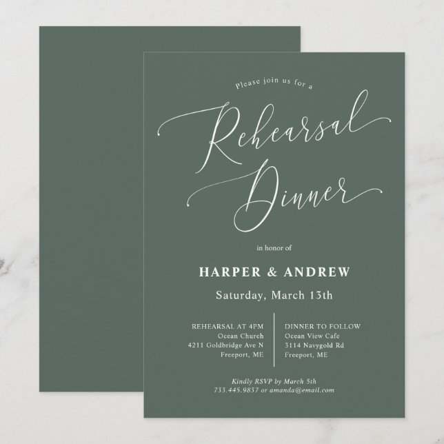 Green Minimal Wedding Rehearsal Dinner Invitation (Front/Back)