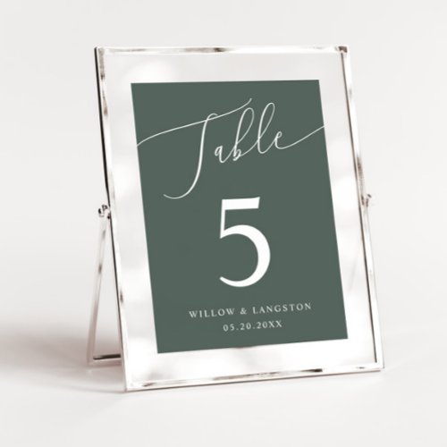 Green Minimal Wedding   Table Number