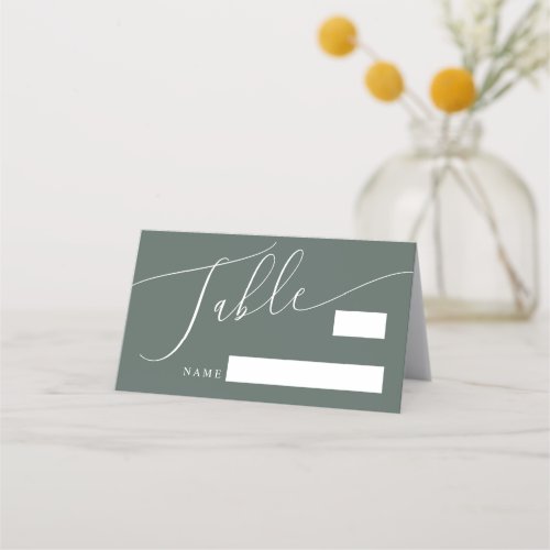 Green Minimal Wedding Table Number Place Card
