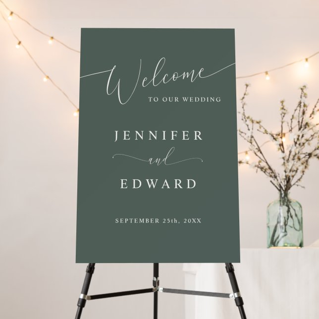 Green Minimal Wedding Welcome Sign (In Situ (Stand))