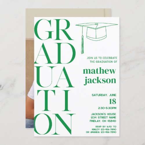 Green Minimalist 24 Graduation Party Personalized Invitation