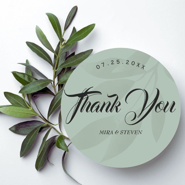 Green Minimalist bohemian thank you wedding  Classic Round Sticker (Creator Uploaded)