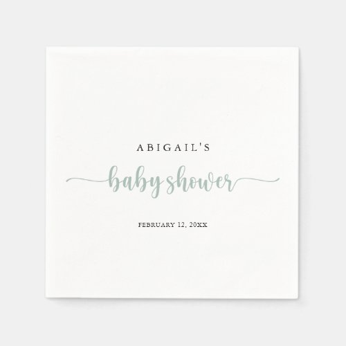 Green Minimalist Calligraphy Baby Shower Napkins