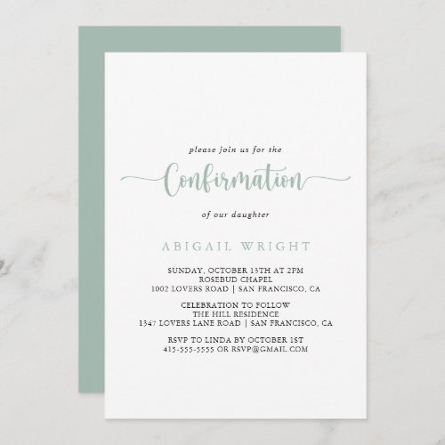 Green Minimalist Calligraphy Confirmation  Invitation