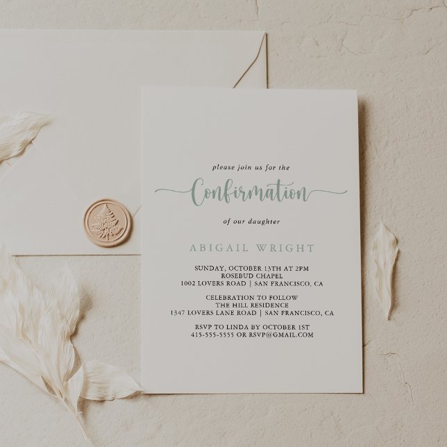 Green Minimalist Calligraphy Confirmation  Invitation (Creator Uploaded)
